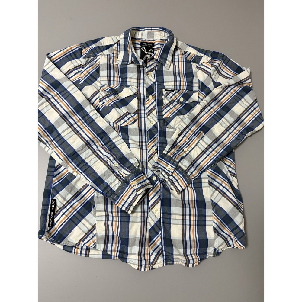 Marc Ecko cut and sew button down‎ shirt mens L Plaid. P9